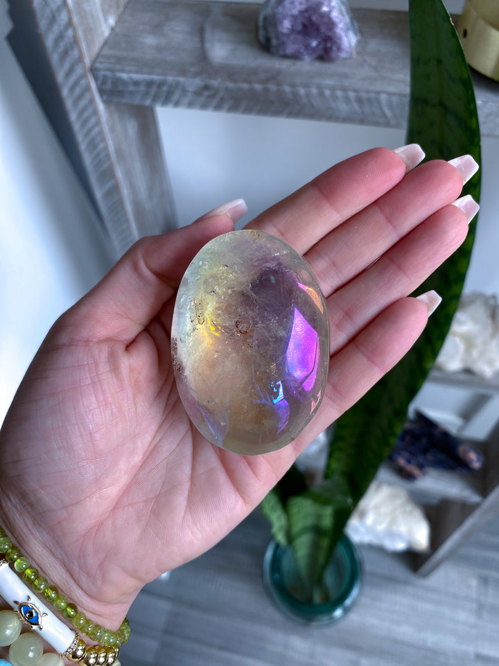 Small Angel Aura Clear Quartz Palm Stone 