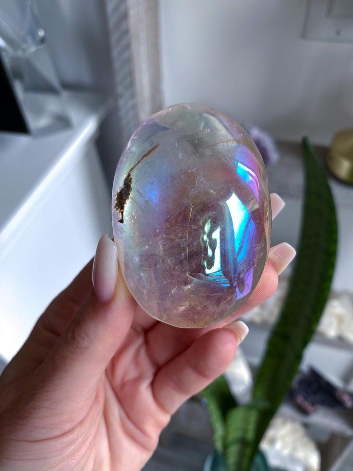 Small Angel Aura Clear Quartz Palm Stone 