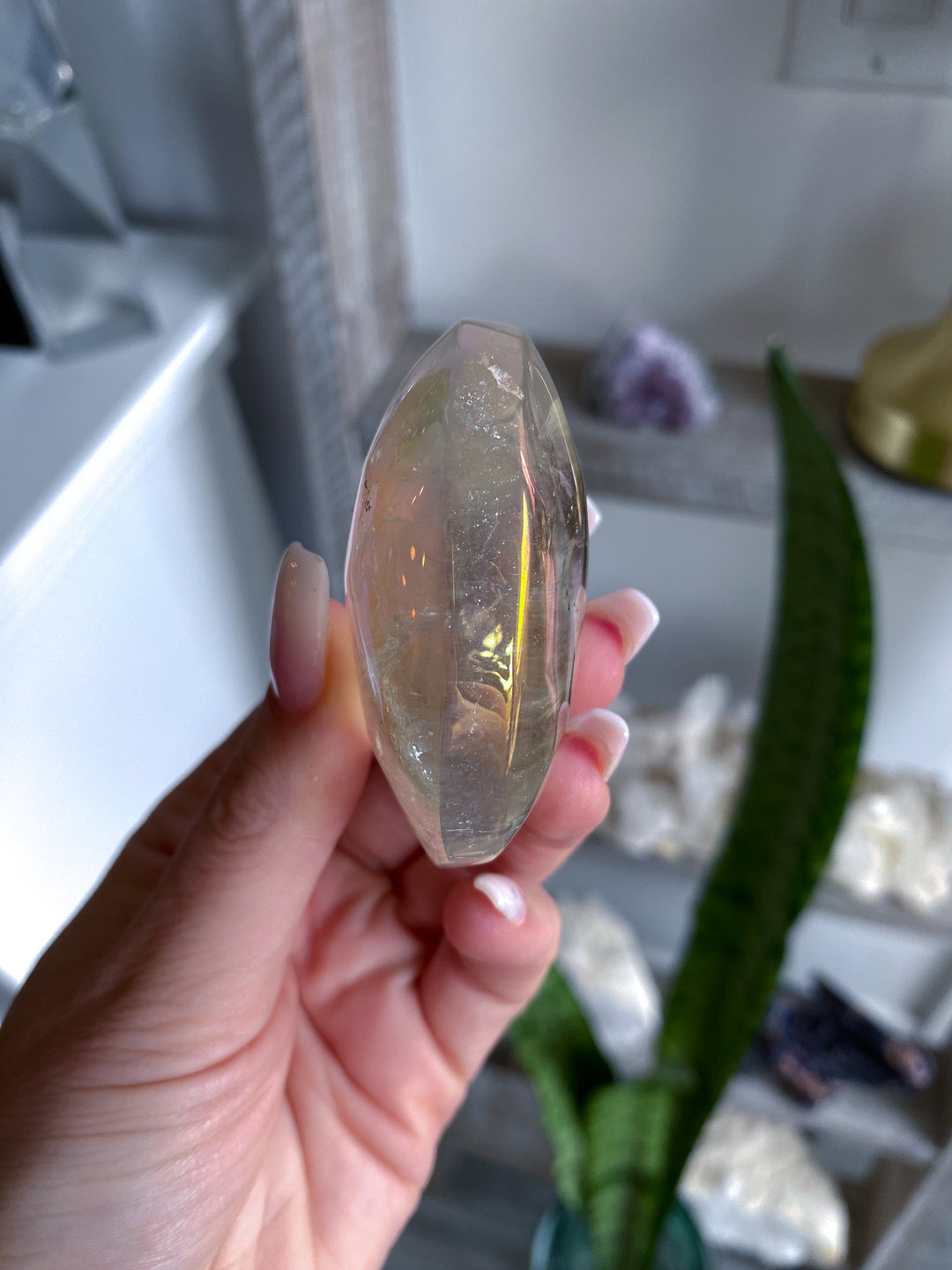 Small Angel Aura Clear Quartz Palm Stone 