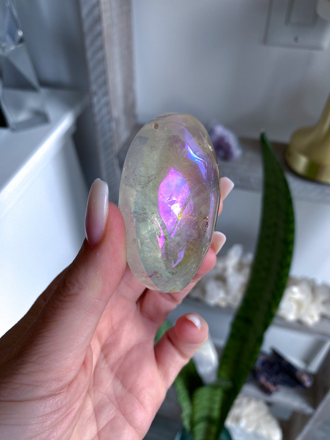 Small Angel Aura Clear Quartz Palm Stone 