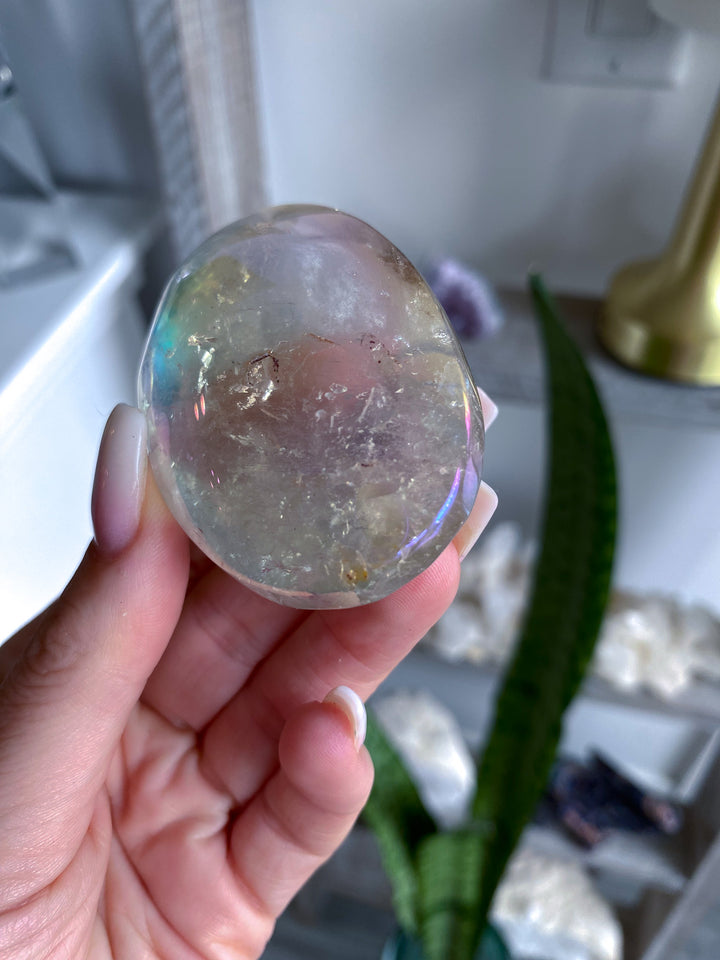 Small Angel Aura Clear Quartz Palm Stone 
