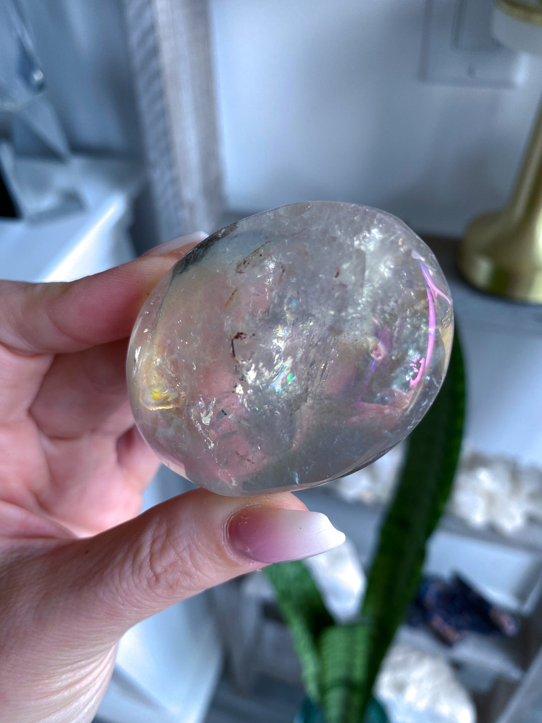 Small Angel Aura Clear Quartz Palm Stone 