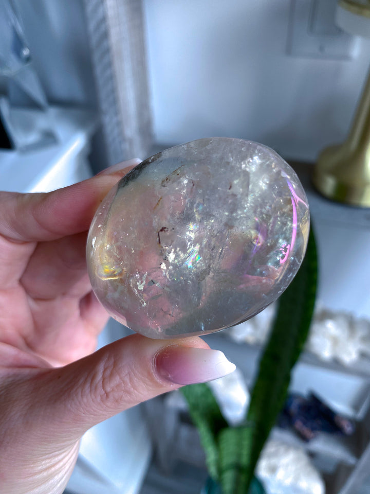 Small Angel Aura Clear Quartz Palm Stone 