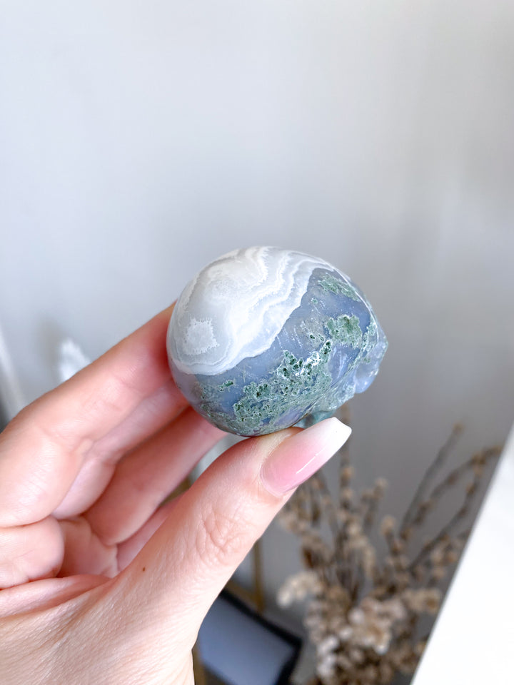 Small Green Moss Agate Skull - Imperfect