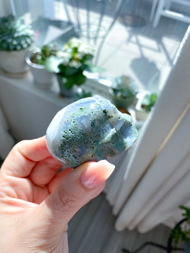 Small Green Moss Agate Skull - Imperfect