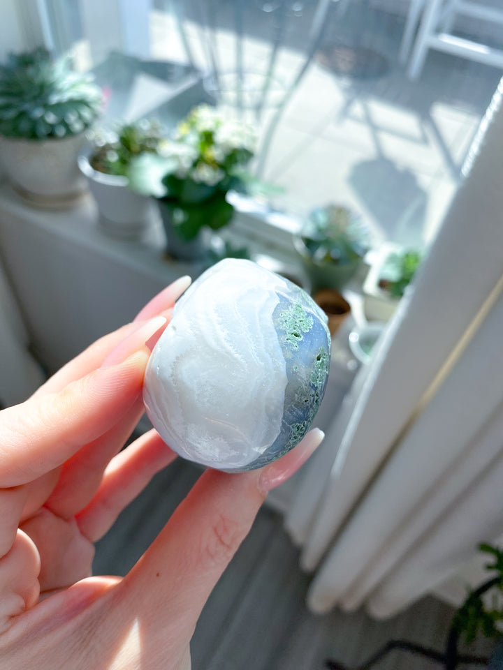 Small Green Moss Agate Skull - Imperfect