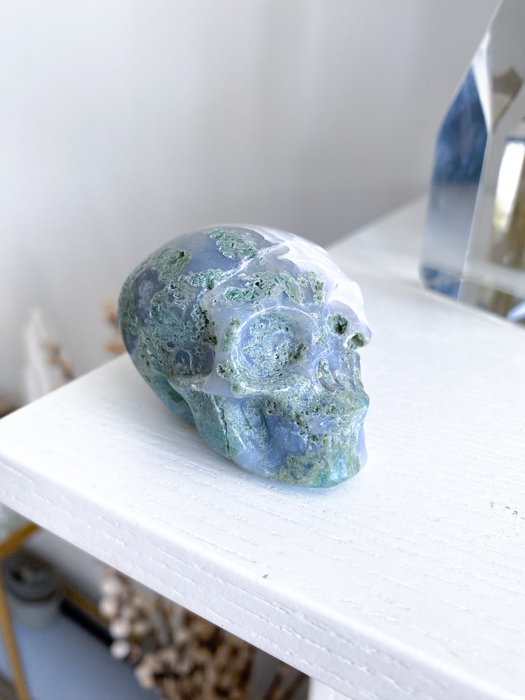 Small Green Moss Agate Skull - Imperfect
