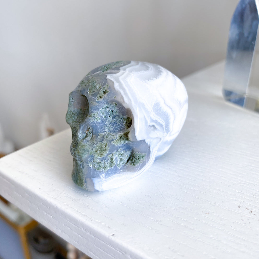 Small Green Moss Agate Skull - Imperfect