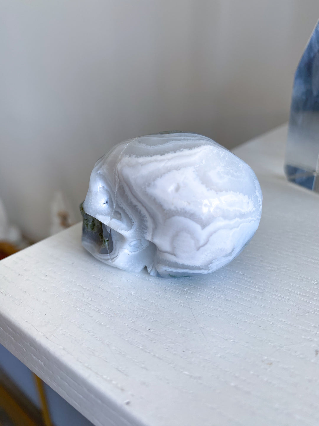 Small Green Moss Agate Skull - Imperfect