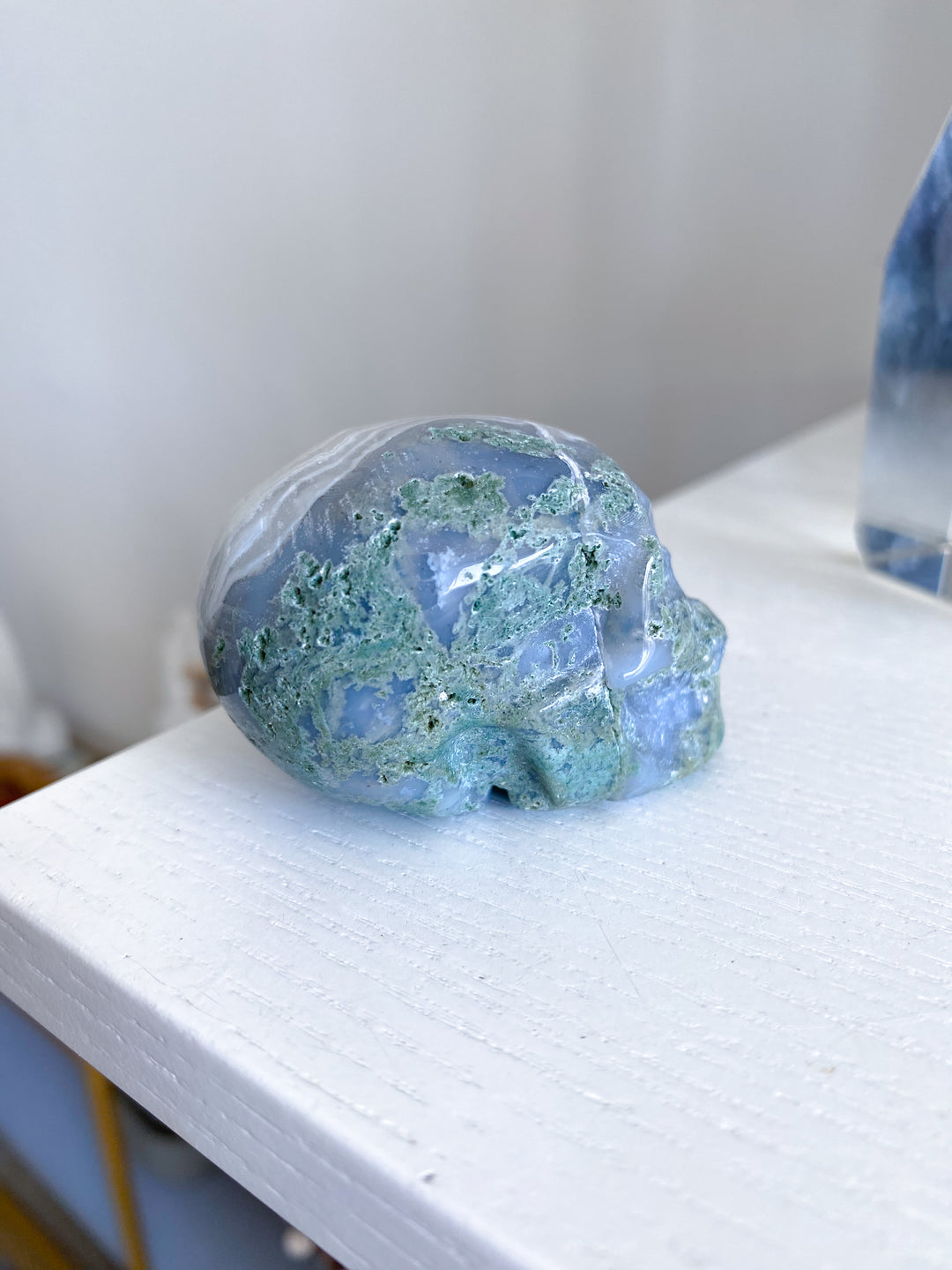 Small Green Moss Agate Skull - Imperfect
