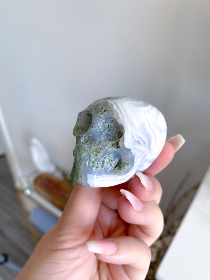Small Green Moss Agate Skull - Imperfect