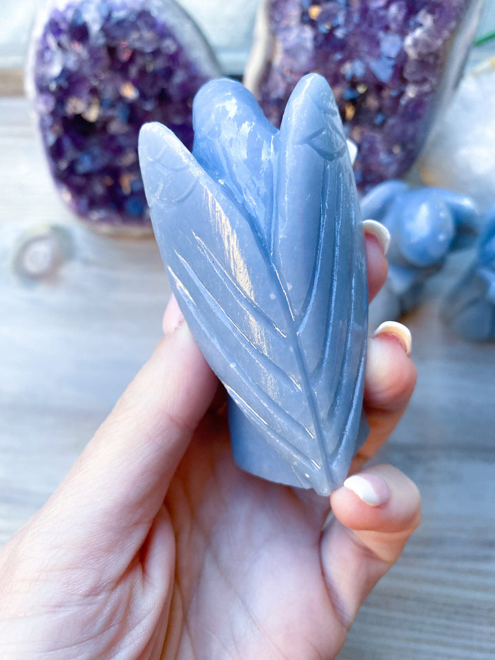 Angelite Statue Angel 3" - Enhanced Psychic Abilities - Spiritual Awareness - Clear Communication - Lucid Dreaming Stone - Angel Connection