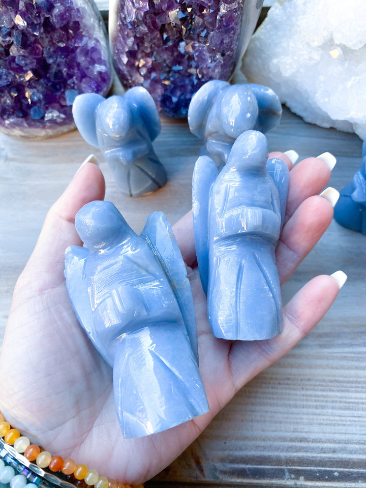 Angelite Statue Angel 3" - Enhanced Psychic Abilities - Spiritual Awareness - Clear Communication - Lucid Dreaming Stone - Angel Connection