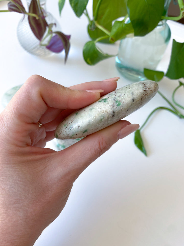 PROSPERITY Jade Palm Stone Green Sprout - Soothing Stone - Lucid Dreaming - Luck - Trust - Release - Meditation