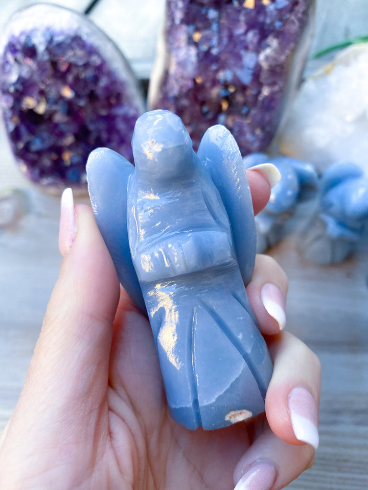 Angelite Statue Angel 3" - Enhanced Psychic Abilities - Spiritual Awareness - Clear Communication - Lucid Dreaming Stone - Angel Connection