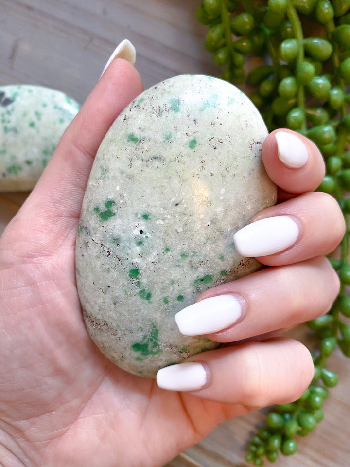 PROSPERITY Jade Palm Stone Green Sprout - Soothing Stone - Lucid Dreaming - Luck - Trust - Release - Meditation