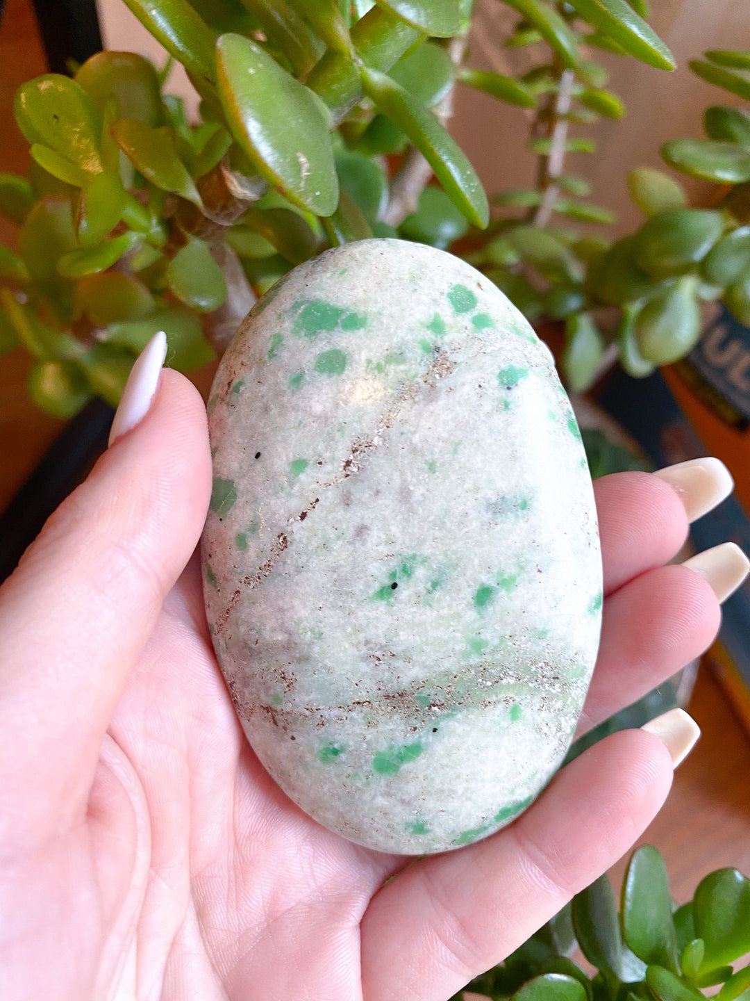 PROSPERITY Jade Palm Stone Green Sprout - Soothing Stone - Lucid Dreaming - Luck - Trust - Release - Meditation