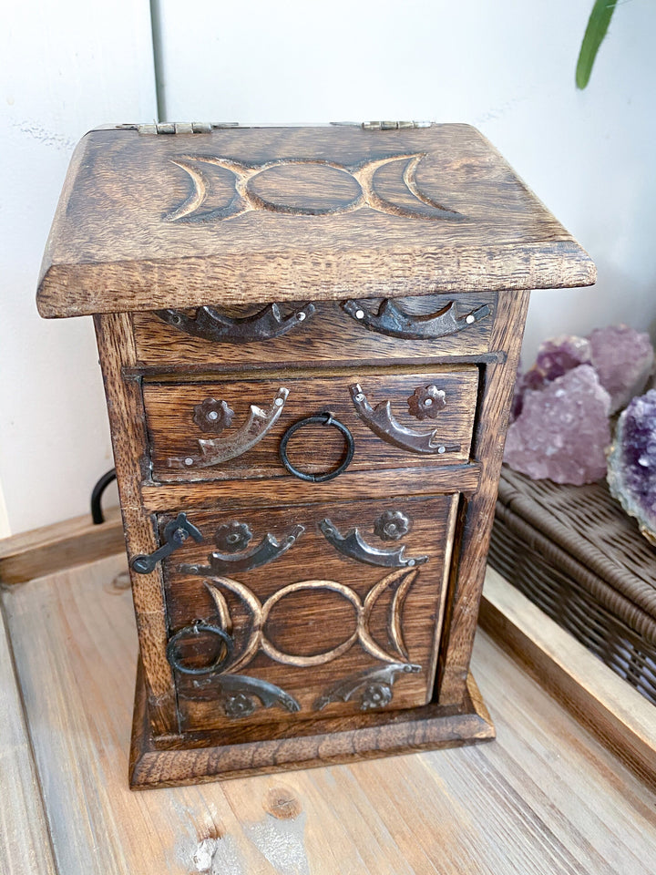 Handmade Crystal Chest - Triple Moon - Om Design - Altar Décor - Witchy Cabinet