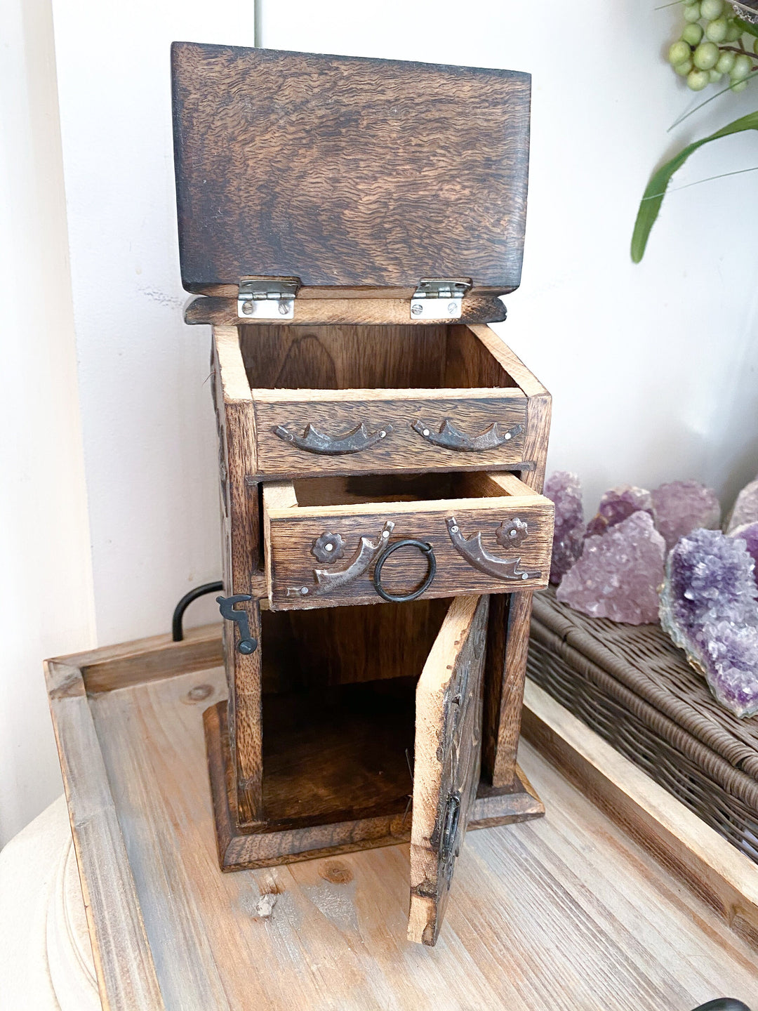 Handmade Crystal Chest - Triple Moon - Om Design - Altar Décor - Witchy Cabinet