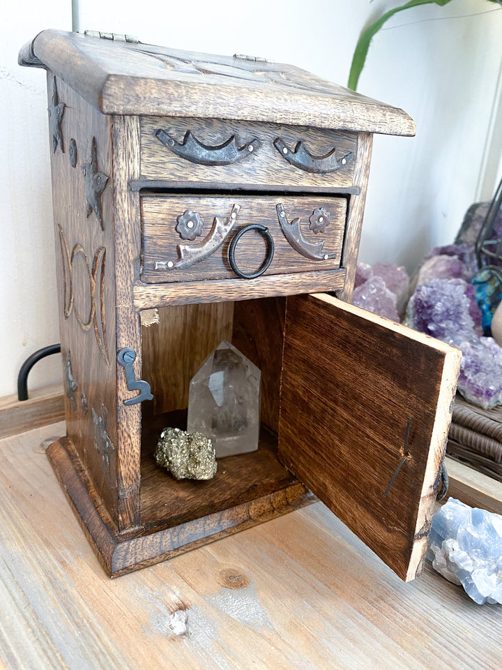 Handmade Crystal Chest - Triple Moon - Om Design - Altar Décor - Witchy Cabinet