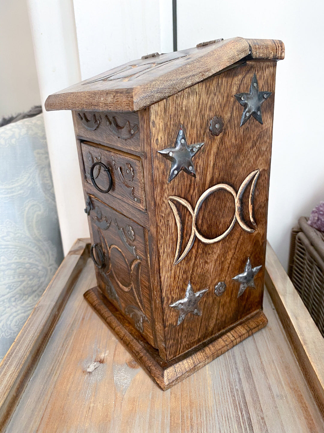 Handmade Crystal Chest - Triple Moon - Om Design - Altar Décor - Witchy Cabinet