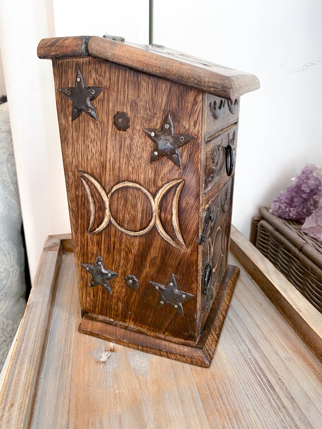 Handmade Crystal Chest - Triple Moon - Om Design - Altar Décor - Witchy Cabinet