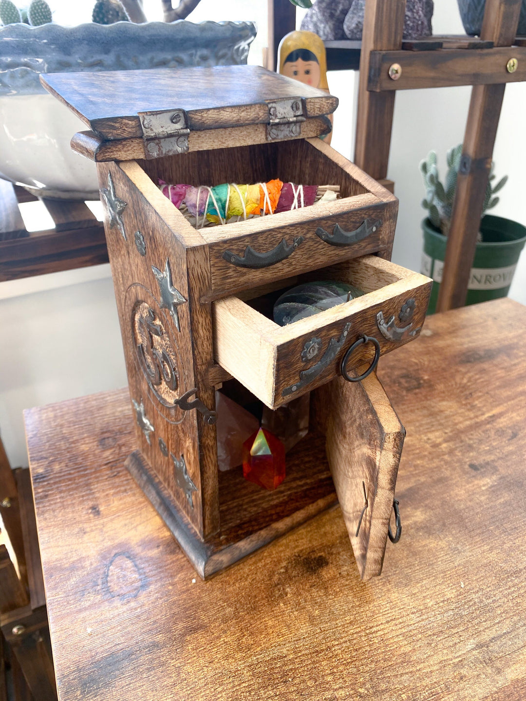 Handmade Crystal Chest - Triple Moon - Om Design - Altar Décor - Witchy Cabinet