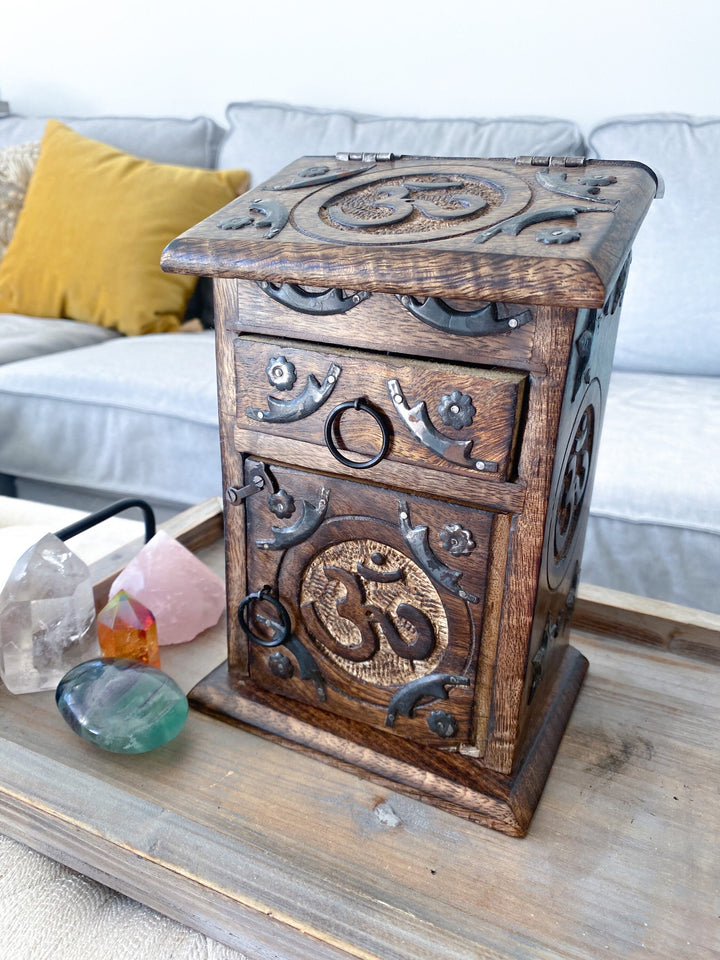 Handmade Crystal Chest - Triple Moon - Om Design - Altar Décor - Witchy Cabinet
