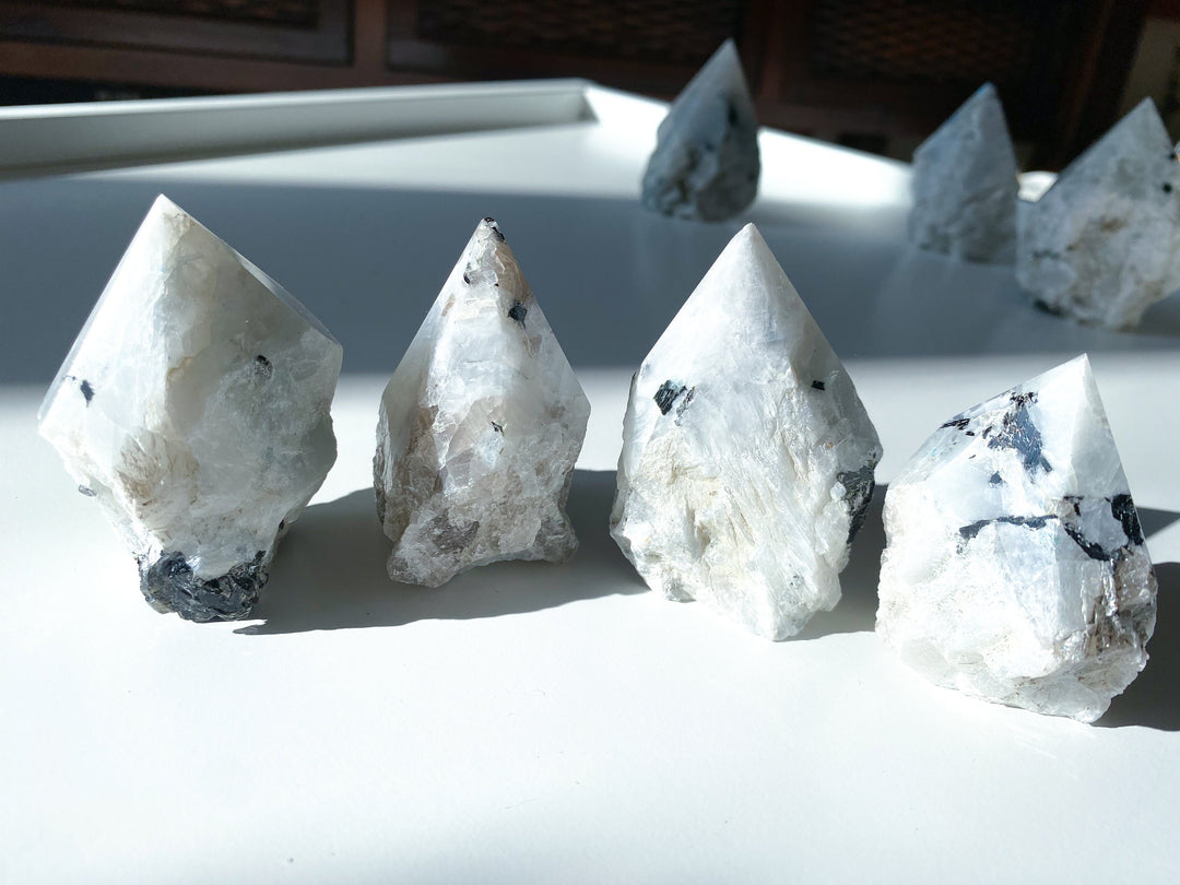 HIGH QUALITY Rainbow Moonstone Point - Safety Crystal - Hope - Happiness - Fresh Start - Moon Divine Feminine Energy - Support - Soothing