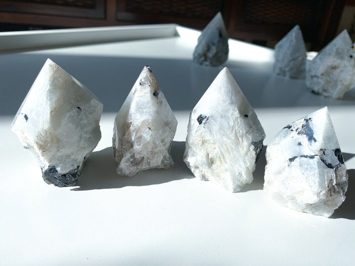 HIGH QUALITY Rainbow Moonstone Point - Safety Crystal - Hope - Happiness - Fresh Start - Moon Divine Feminine Energy - Support - Soothing