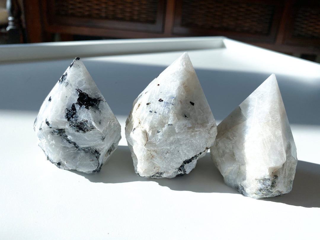 HIGH QUALITY Rainbow Moonstone Point - Safety Crystal - Hope - Happiness - Fresh Start - Moon Divine Feminine Energy - Support - Soothing
