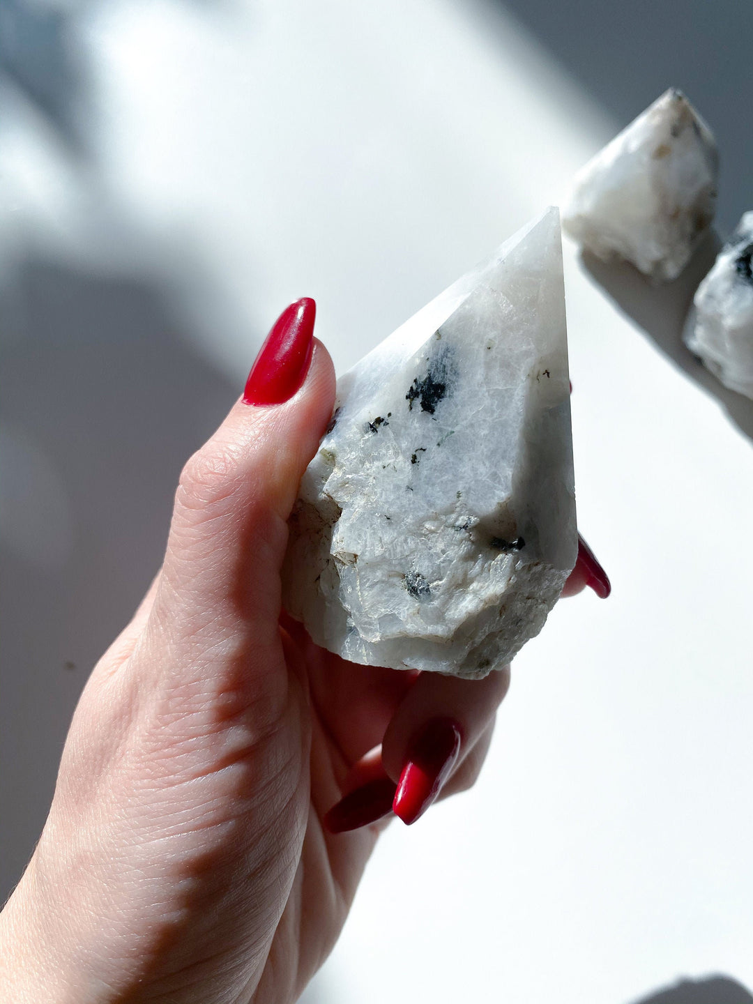 HIGH QUALITY Rainbow Moonstone Point - Safety Crystal - Hope - Happiness - Fresh Start - Moon Divine Feminine Energy - Support - Soothing