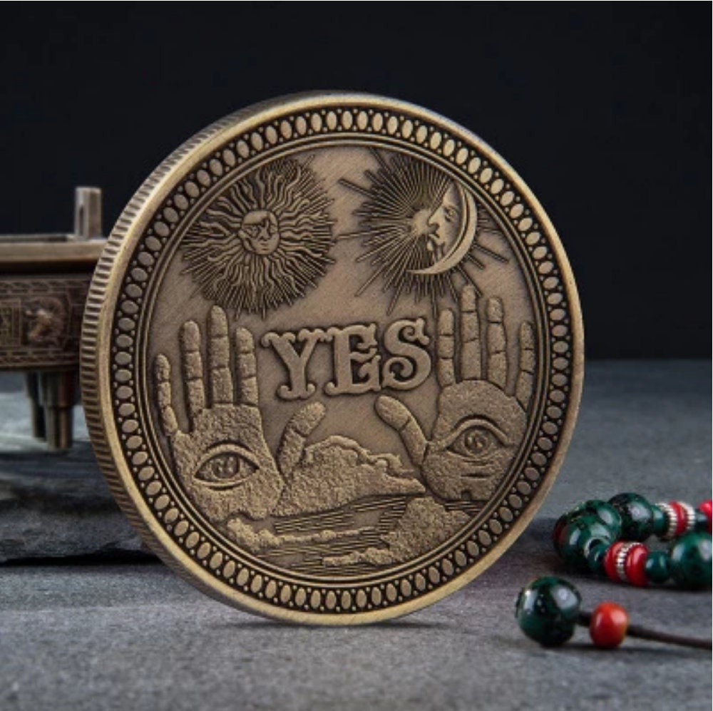 In STOCK! YES or NO Divination Coin - Psychic Reading tool - Ouija Coin - Silver or Gold - Listing for a Single Coin in Pouch