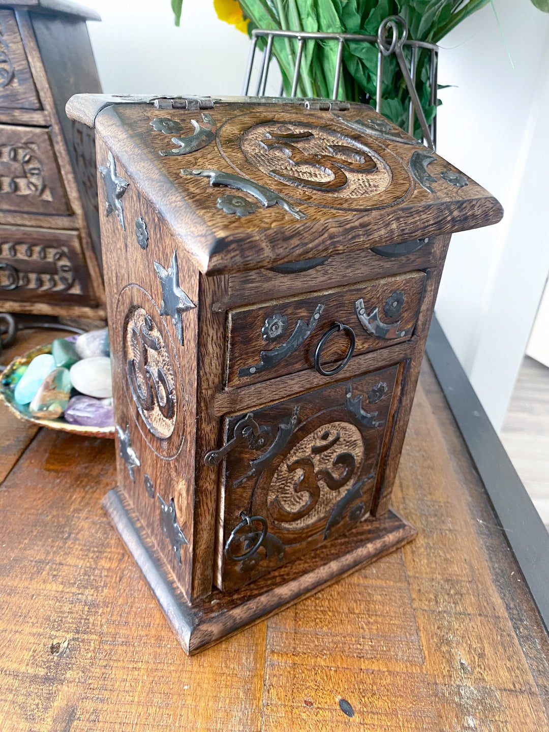 Handmade Crystal Chest - Triple Moon - Om Design - Altar Décor - Witchy Cabinet