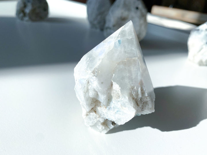 HIGH QUALITY Rainbow Moonstone Point - Safety Crystal - Hope - Happiness - Fresh Start - Moon Divine Feminine Energy - Support - Soothing
