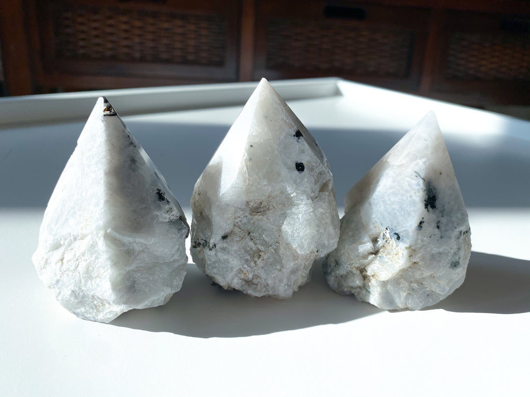 HIGH QUALITY Rainbow Moonstone Point - Safety Crystal - Hope - Happiness - Fresh Start - Moon Divine Feminine Energy - Support - Soothing