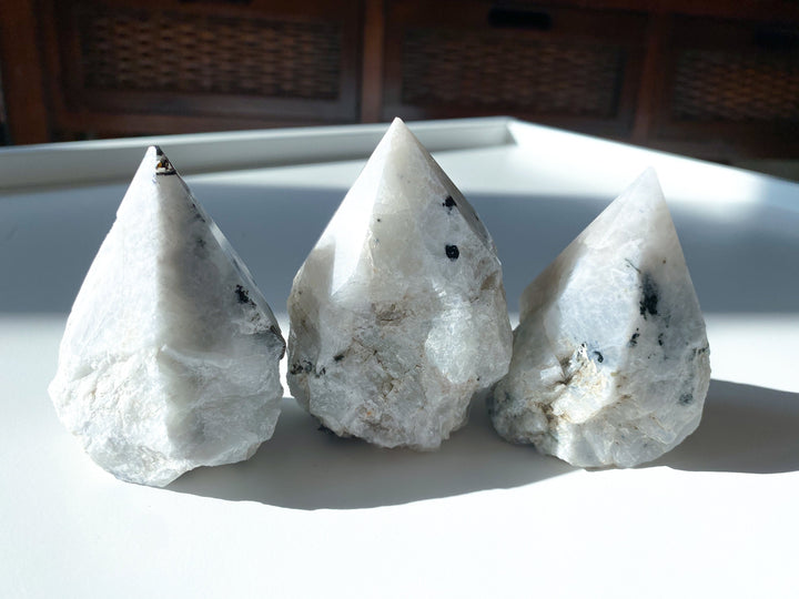 HIGH QUALITY Rainbow Moonstone Point - Safety Crystal - Hope - Happiness - Fresh Start - Moon Divine Feminine Energy - Support - Soothing