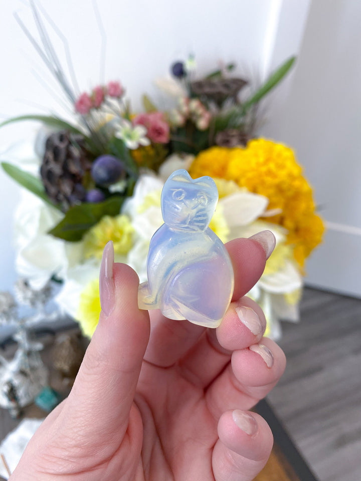 Opalite Cat Carving