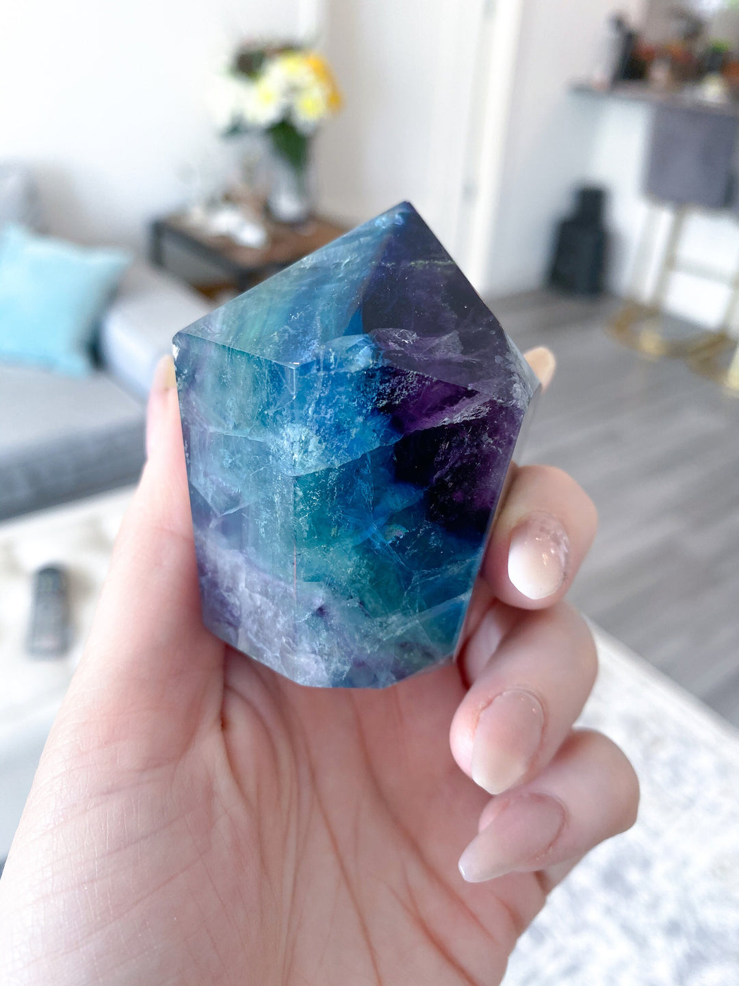 Polished Fluorite Point - .5 lbs - Get this EXACT Stone - Concentration - Intellect - Protection - Aura Cleanse - Communication - Visions