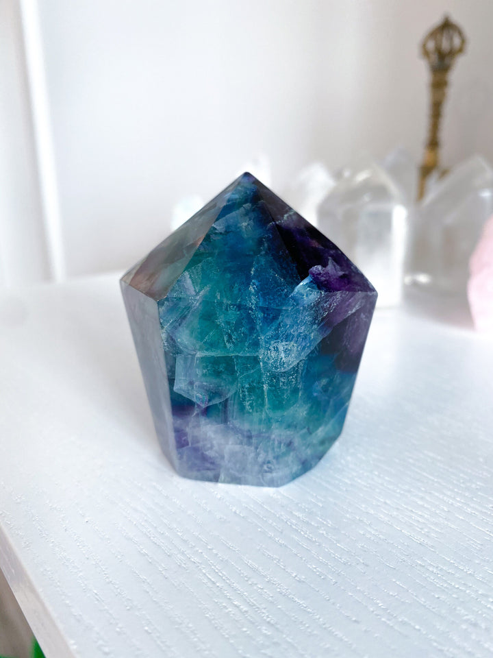 Polished Fluorite Point - .5 lbs - Get this EXACT Stone - Concentration - Intellect - Protection - Aura Cleanse - Communication - Visions