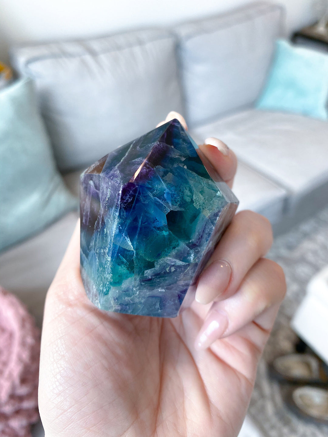 Polished Fluorite Point - .5 lbs - Get this EXACT Stone - Concentration - Intellect - Protection - Aura Cleanse - Communication - Visions
