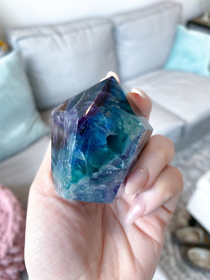 Polished Fluorite Point - .5 lbs - Get this EXACT Stone - Concentration - Intellect - Protection - Aura Cleanse - Communication - Visions