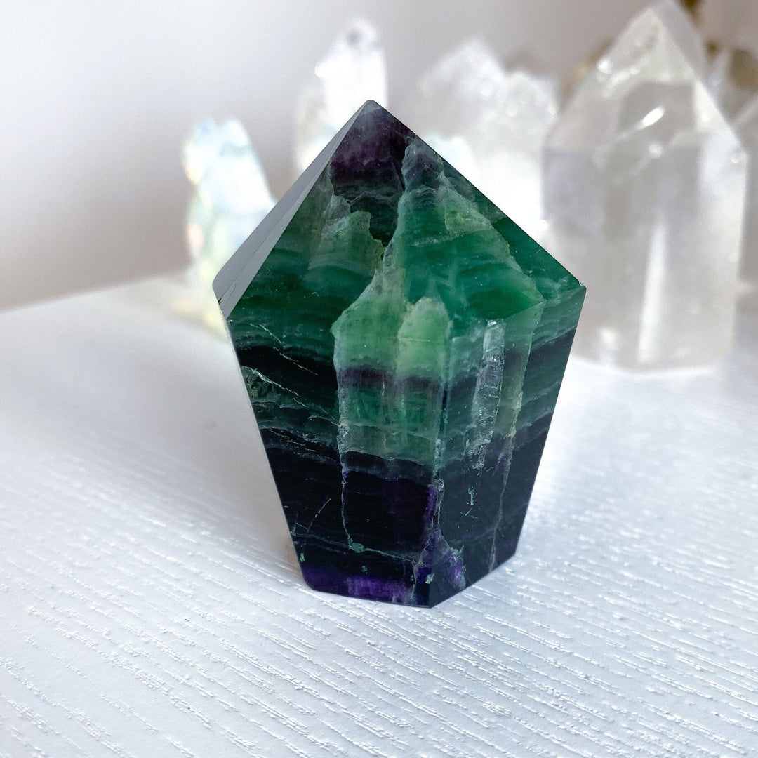 Polished Fluorite Point - Dark Green and Deep Purple - Get this EXACT Stone - Protection - Aura Cleanse - Communication - Visions