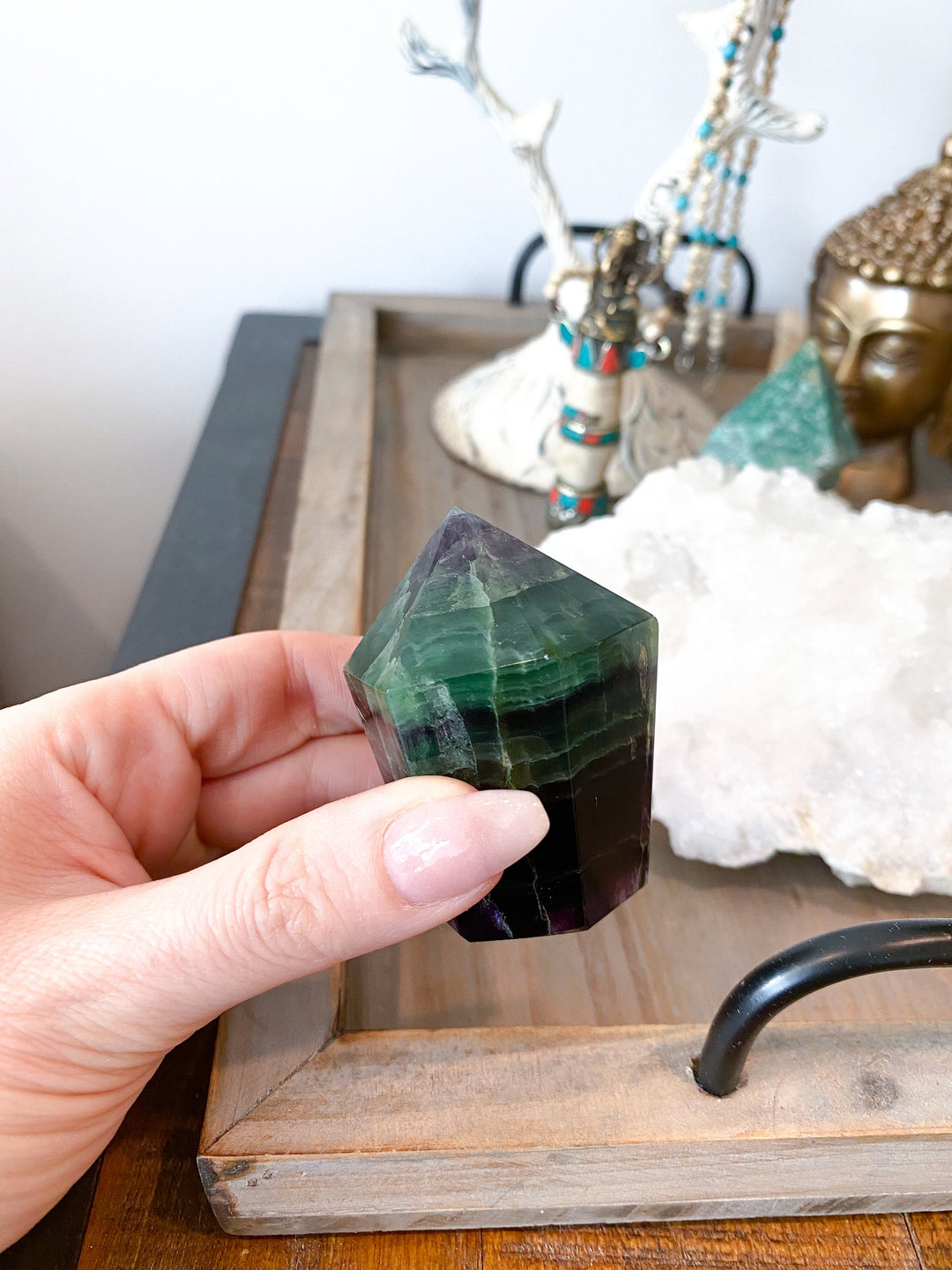 Polished Fluorite Point - Dark Green and Deep Purple - Get this EXACT Stone - Protection - Aura Cleanse - Communication - Visions