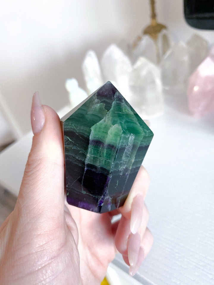 Polished Fluorite Point - Dark Green and Deep Purple - Get this EXACT Stone - Protection - Aura Cleanse - Communication - Visions