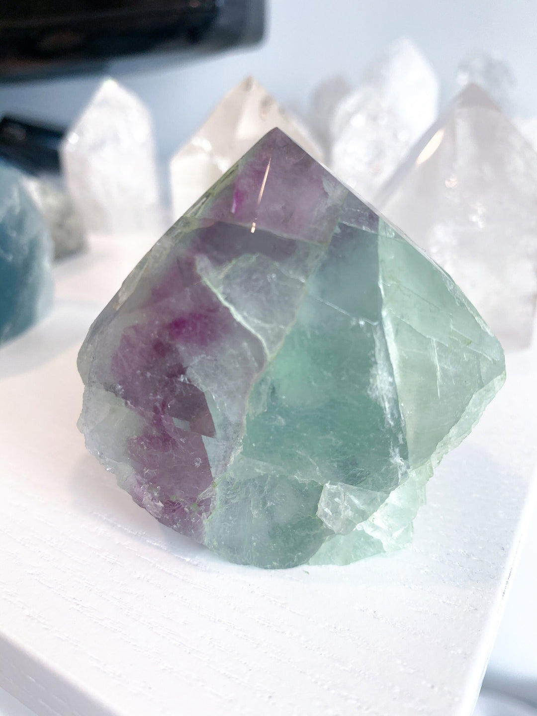 Polished Fluorite Point - Light Green and Deep Purple Stripe - Get this EXACT Stone - Protection - Aura Cleanse - Communication - Visions