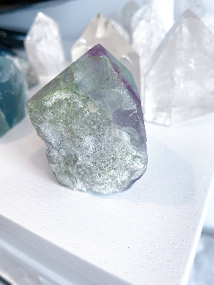 Polished Fluorite Point - Light Green and Deep Purple Stripe - Get this EXACT Stone - Protection - Aura Cleanse - Communication - Visions