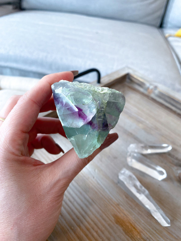Polished Fluorite Point - Light Green and Deep Purple Stripe - Get this EXACT Stone - Protection - Aura Cleanse - Communication - Visions