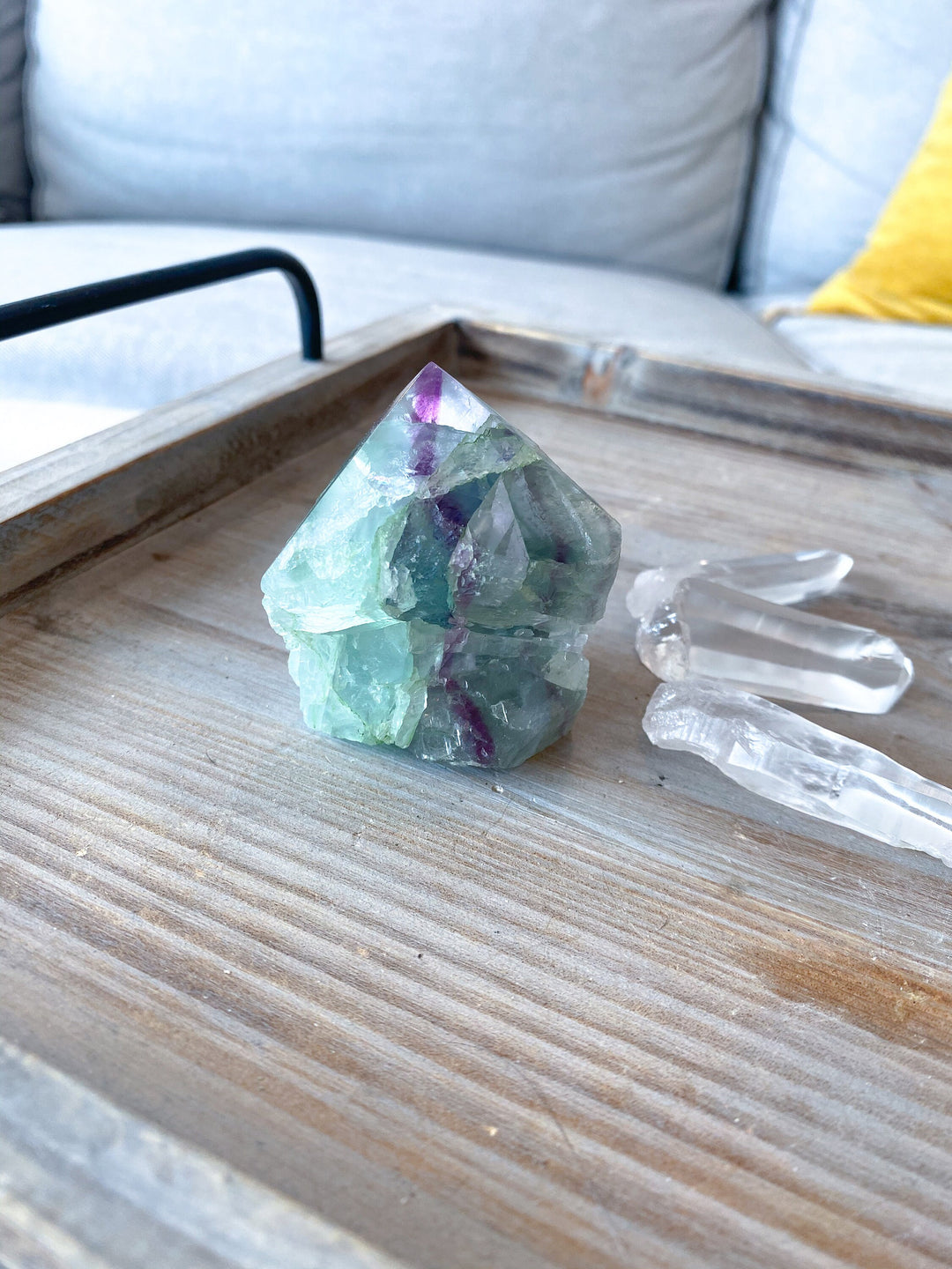 Polished Fluorite Point - Light Green and Deep Purple Stripe - Get this EXACT Stone - Protection - Aura Cleanse - Communication - Visions