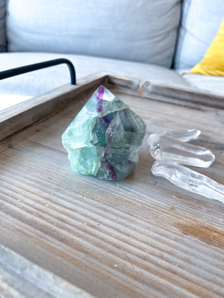 Polished Fluorite Point - Light Green and Deep Purple Stripe - Get this EXACT Stone - Protection - Aura Cleanse - Communication - Visions
